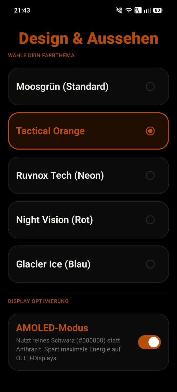 Tactical Orange mit AMOLED-Modus