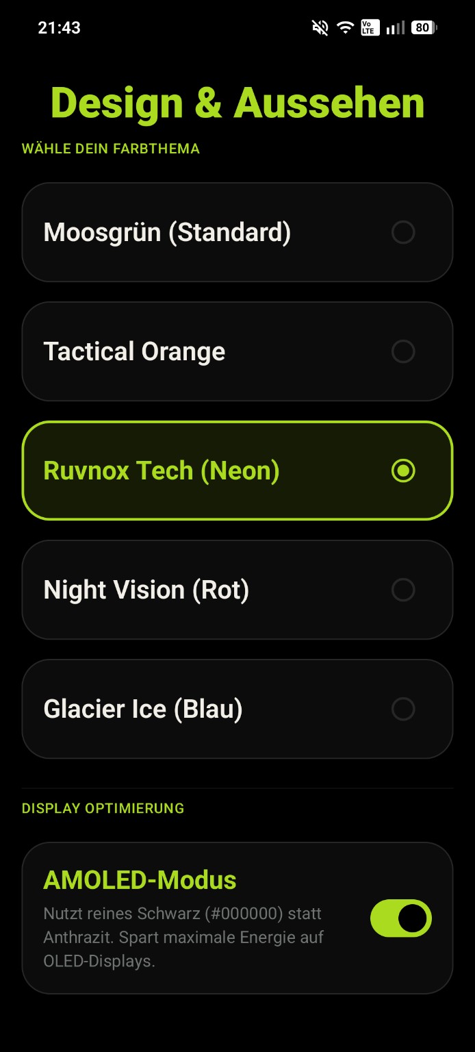 RUVNOX Tech mit AMOLED-Modus